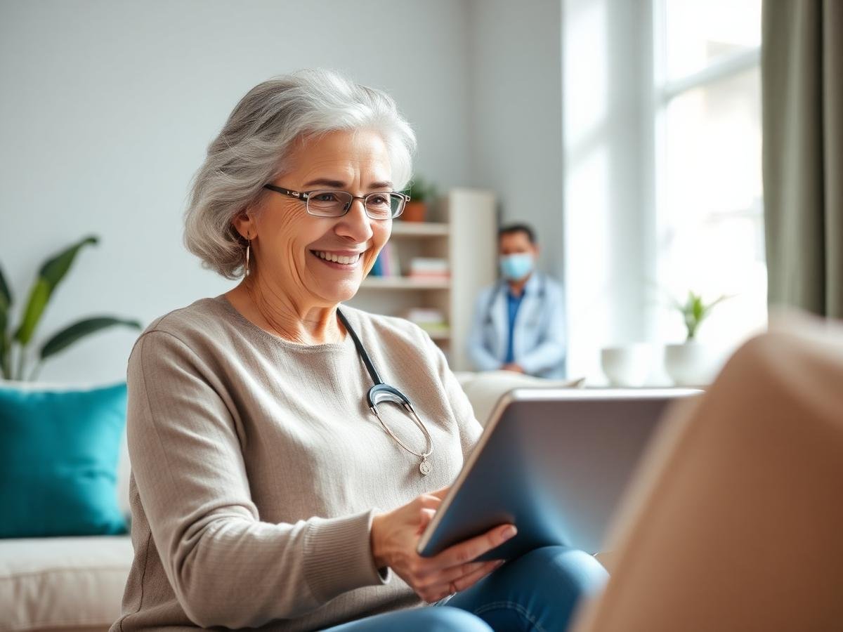 Older adult speaking with a healthcare professional through telehealth